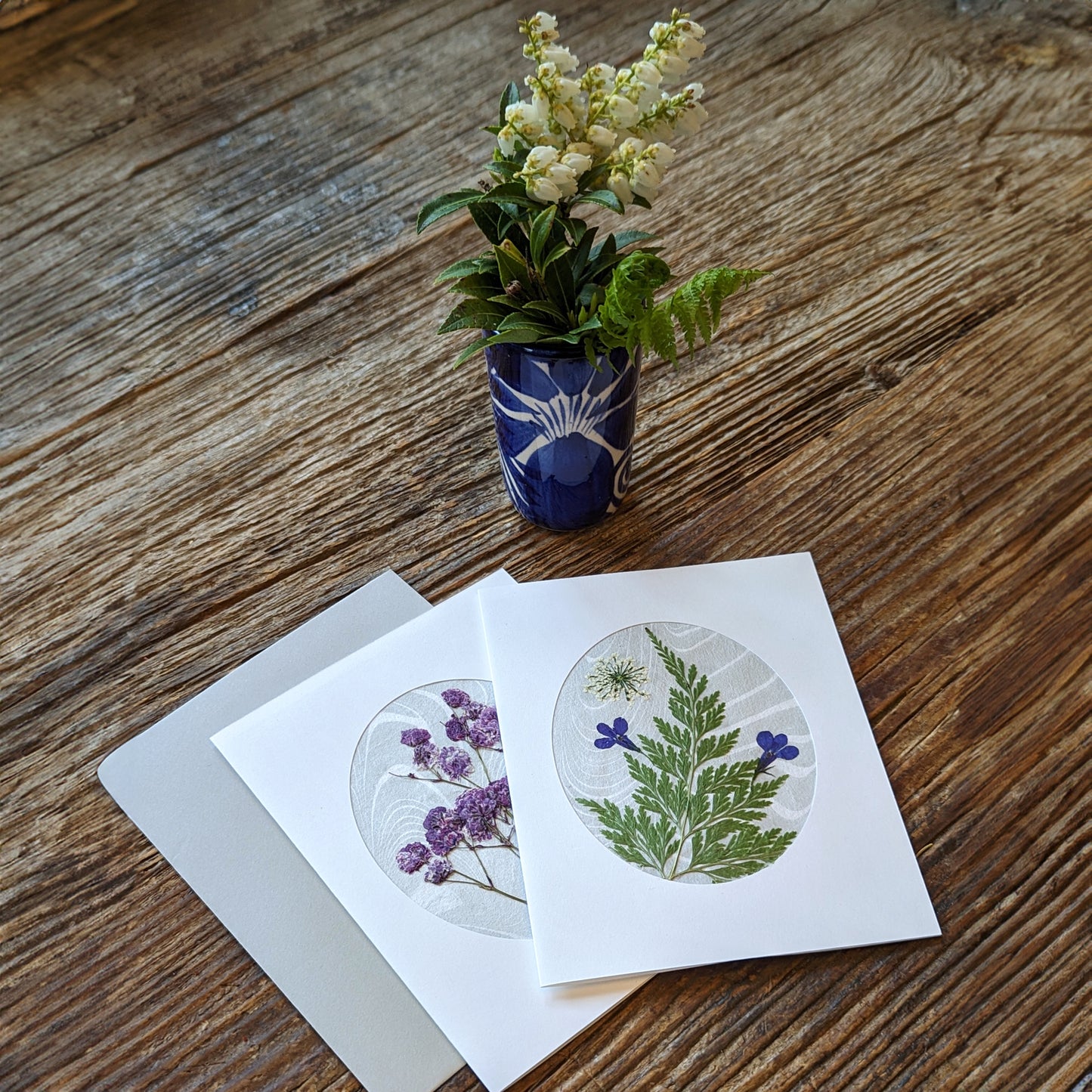 Suminagashi Pressed Flora Notecard: Garden Fog