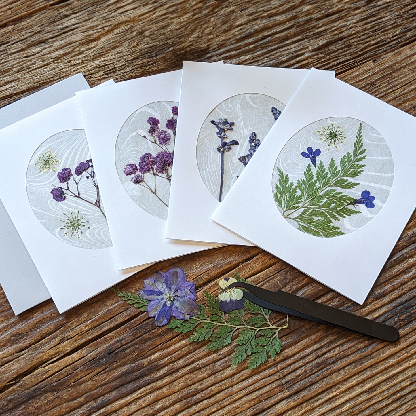 Suminagashi Pressed Flora Notecard: Garden Fog