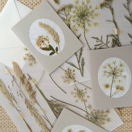 Suminagashi Pressed Flora Notecard | Meadow Wheat