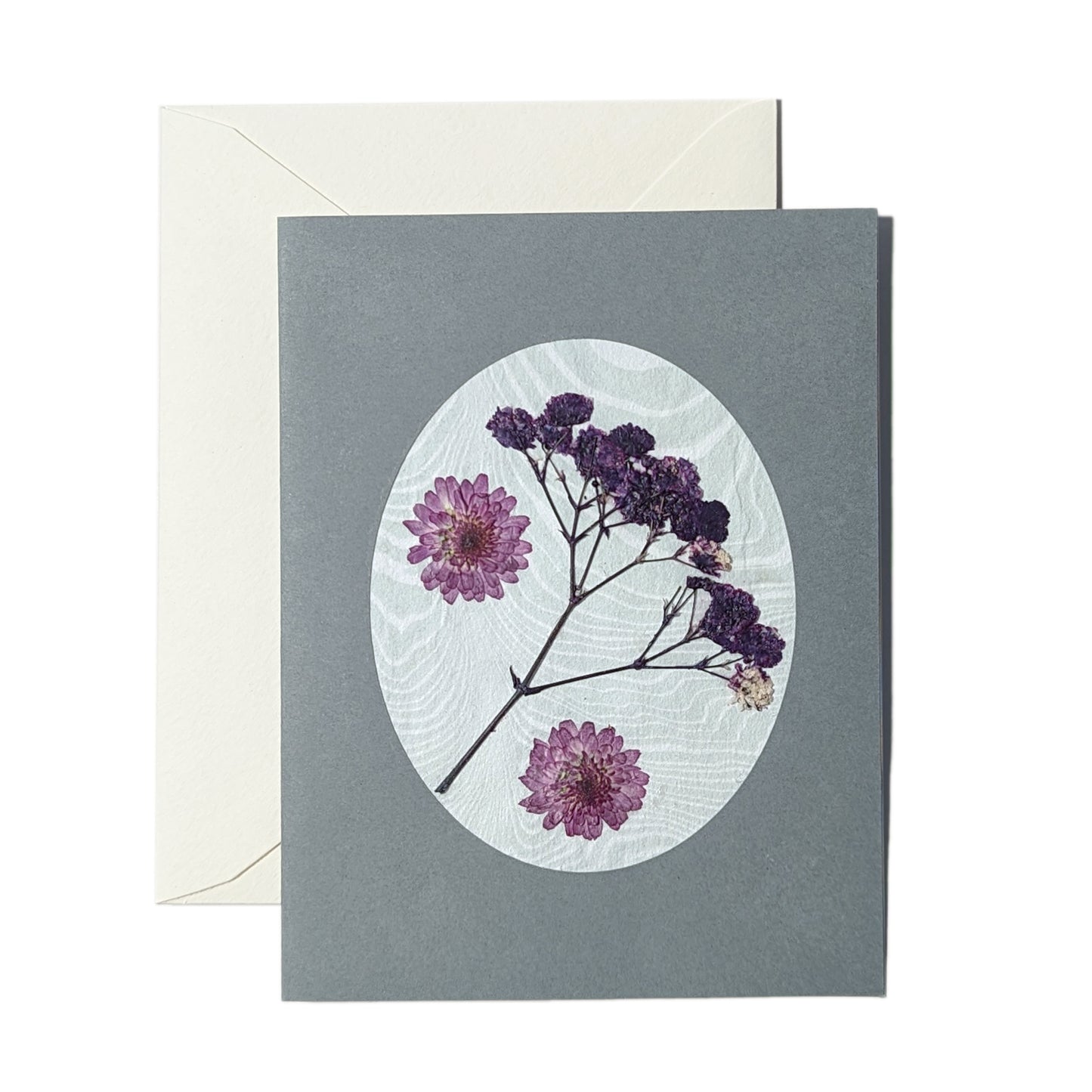 Suminagashi Pressed Flora Notecard: Slate Bloom