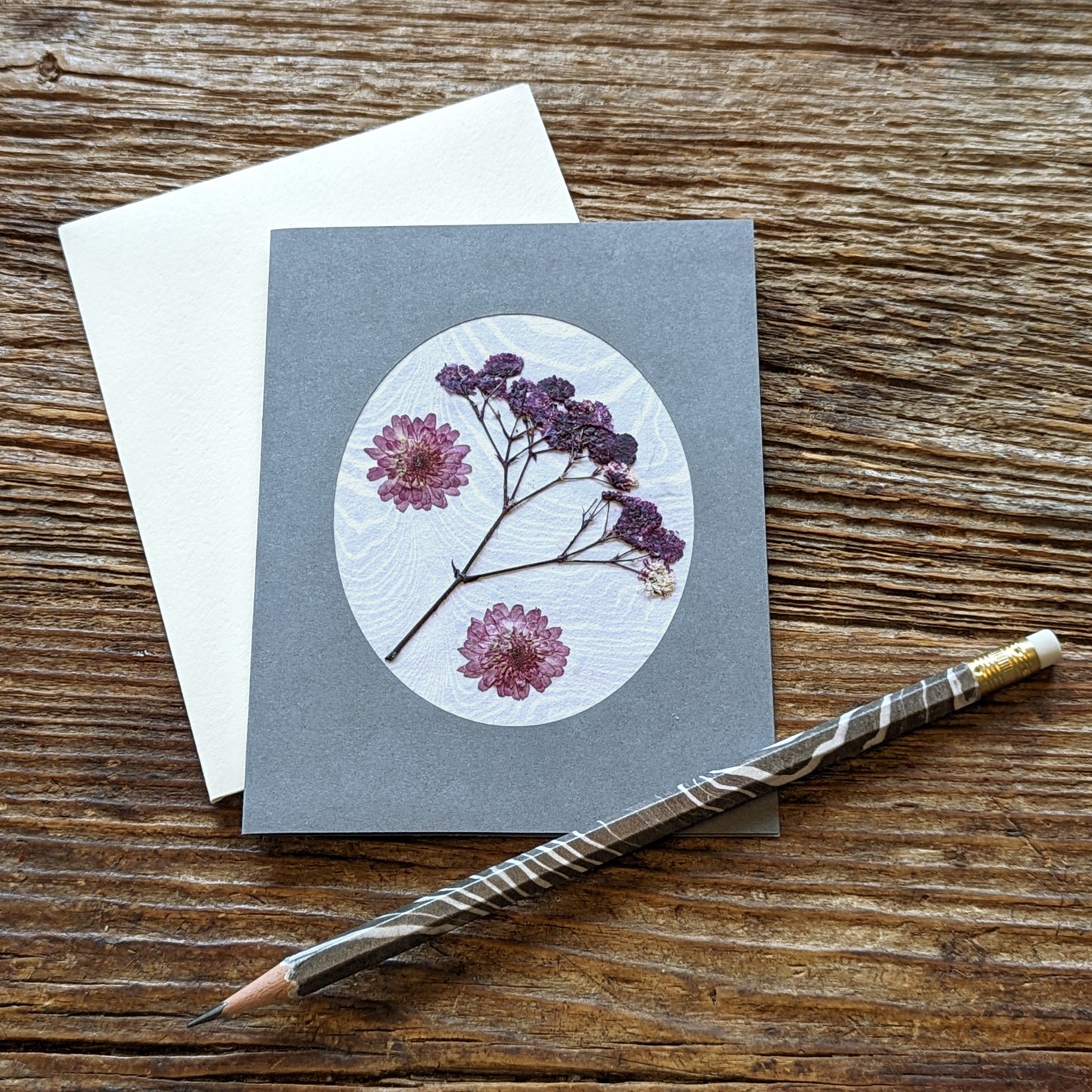 Suminagashi Pressed Flora Notecard: Slate Bloom