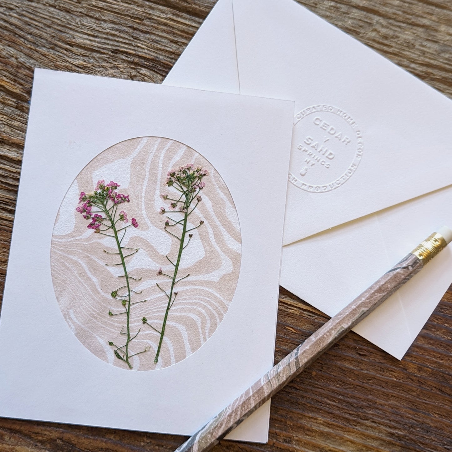 Suminagashi Pressed Flora Notecard: Wildflower Blush