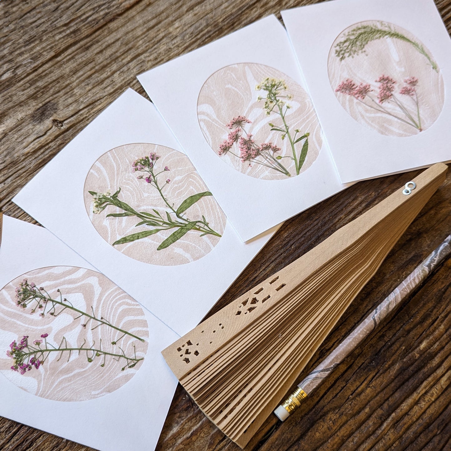 Suminagashi Pressed Flora Notecard: Wildflower Blush