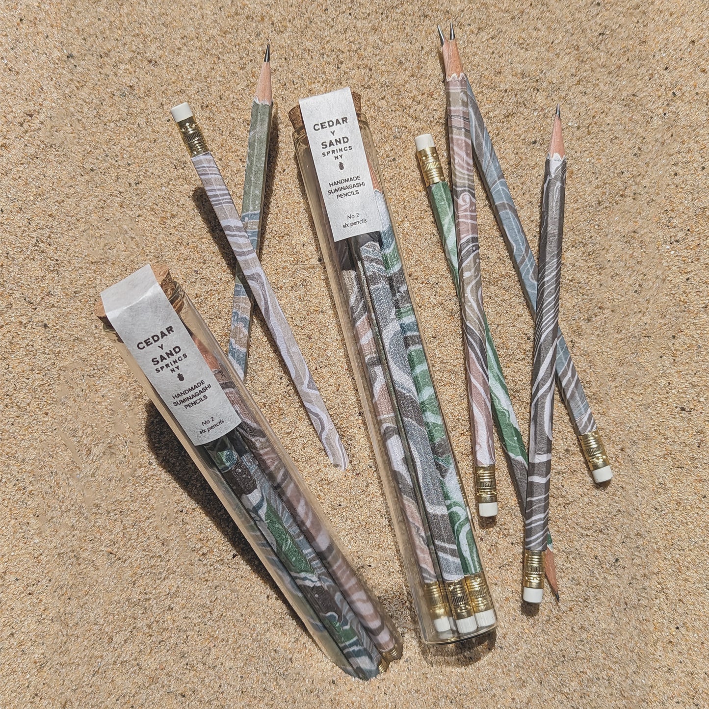 Suminagashi Wrapped Pencil Set