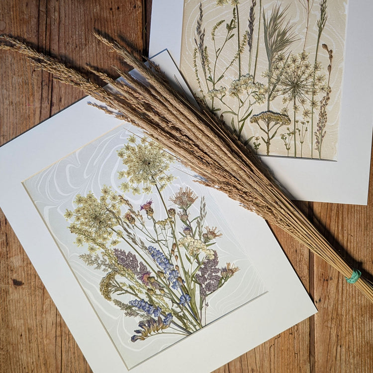 Gathered Impressions in the CEDAR Y SAND studio with hand-gathered East Hampton grasses and botanicals used to create pressed floral compositions.