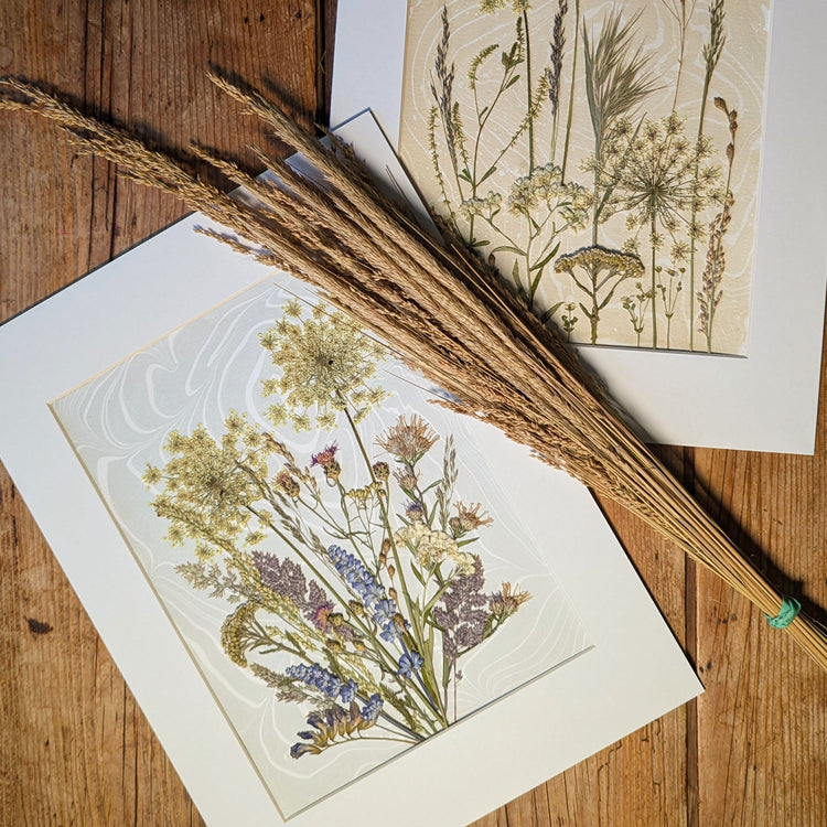 Gathered Impressions in the CEDAR Y SAND studio with hand-gathered East Hampton grasses and botanicals used to create pressed floral compositions.