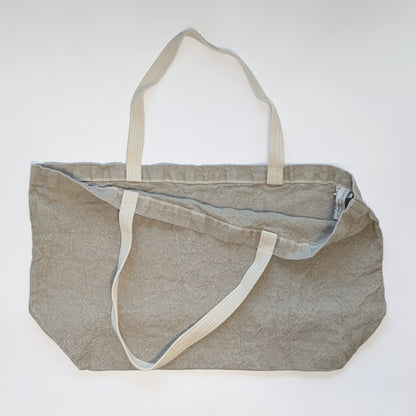 Open view of Doudou linen tote showing spacious interior and soft structured body