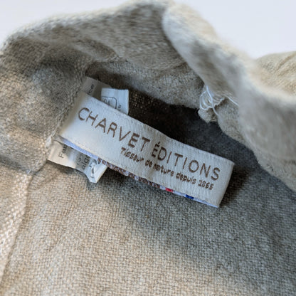 Close-up of Charvet Éditions woven label inside Doudou linen tote bag