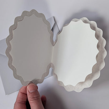 Flora of Affection lavender notecard interior showing layered cut paper construction and blank writing space