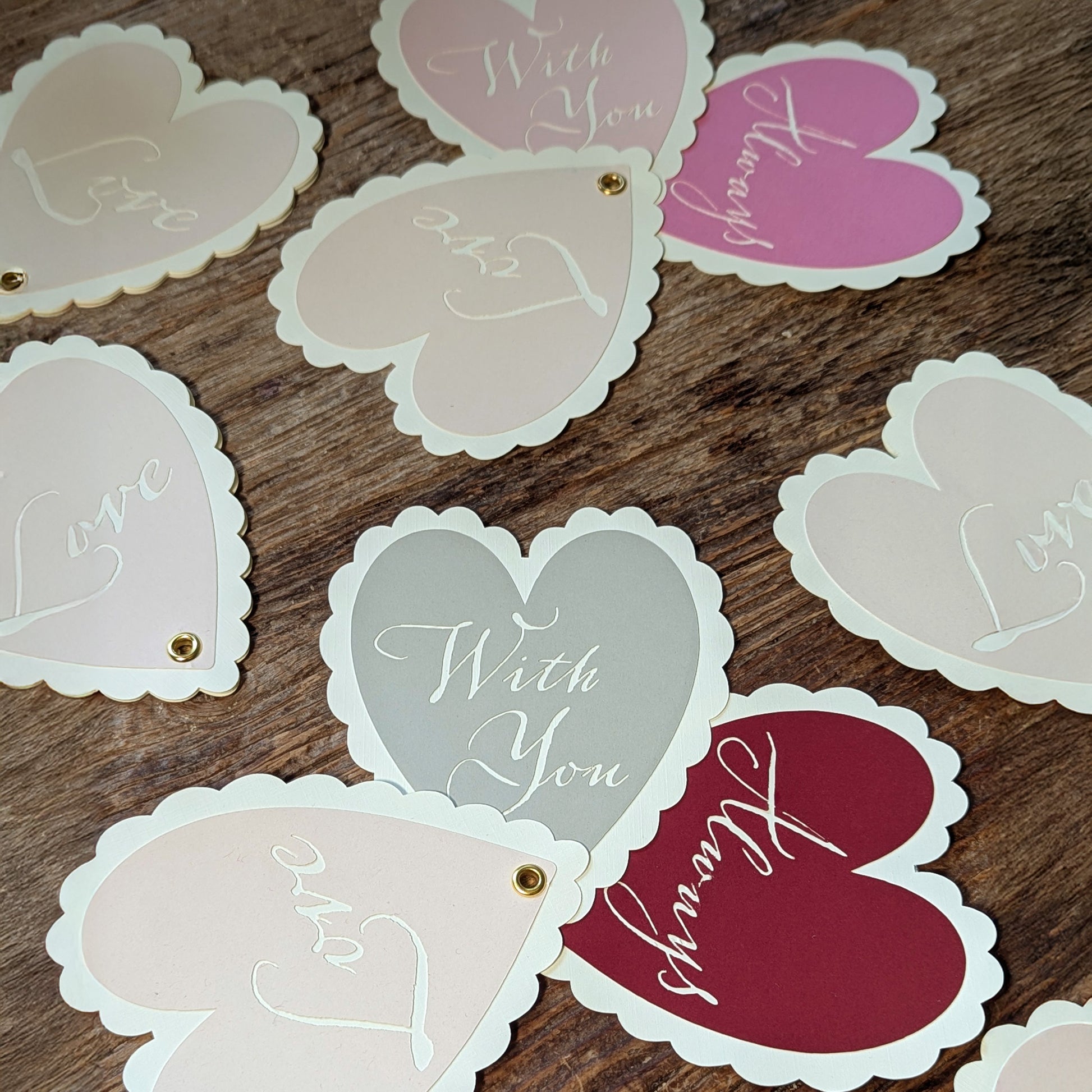 Always, With You heart notecard styled on wood surface with envelope