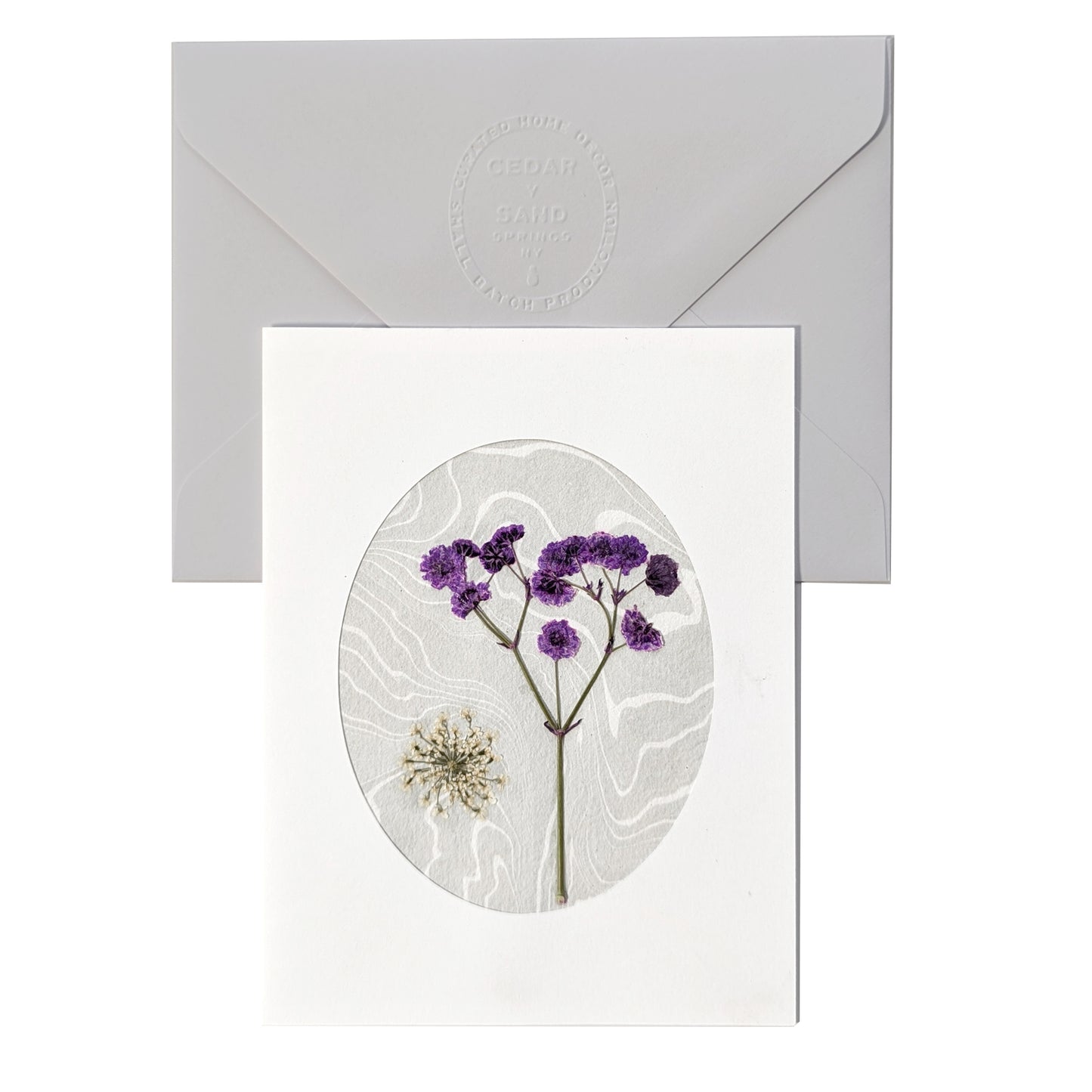 Suminagashi Pressed Flora Notecard | Garden Fog Plum