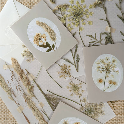 Suminagashi Pressed Flora Notecard | Meadow Wheat