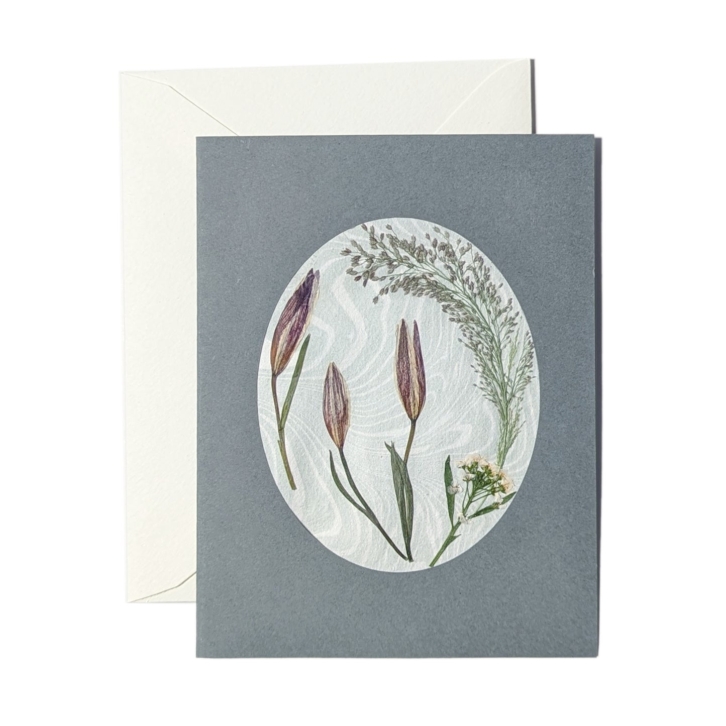 Suminagashi Pressed Flora Notecard: Slate Bloom
