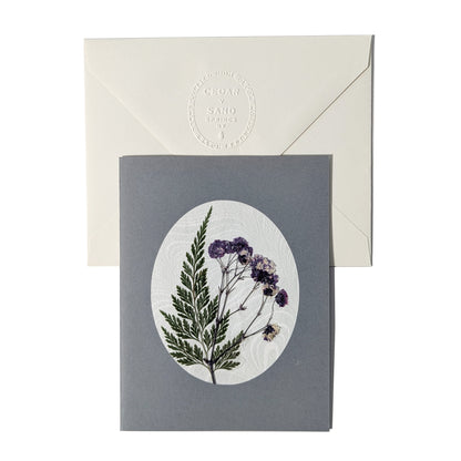Suminagashi Pressed Flora Notecard | Slate Bloom Plum