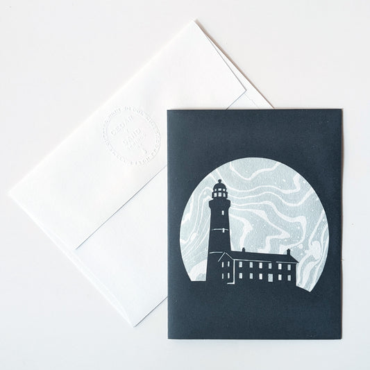 Montauk Lighthouse Suminagashi Notecard