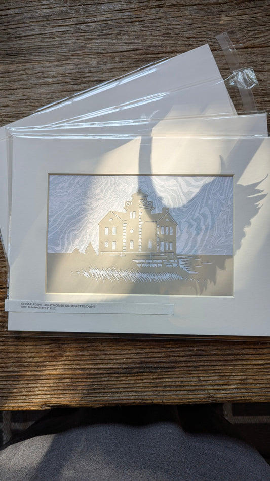 Cedar Point Lighthouse Suminagashi Notecard/Dune